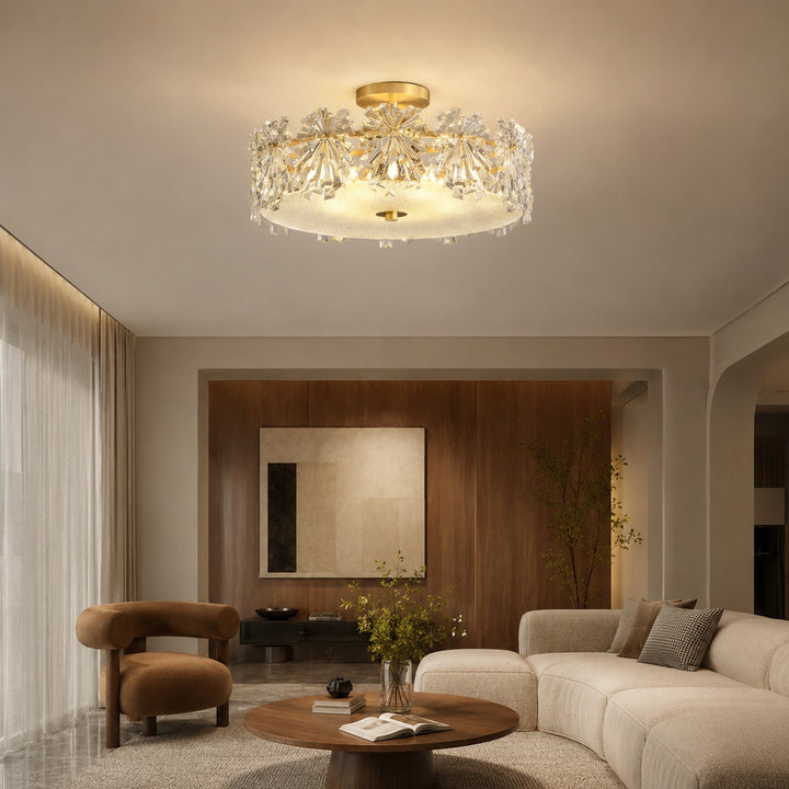 Modern Flush Mount Ceiling Light Copper Glass Starburst Design Soft Illumination