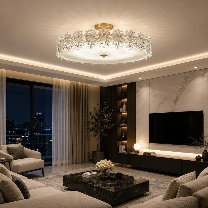 Modern Flush Mount Ceiling Light Copper Glass Starburst Design Soft Illumination
