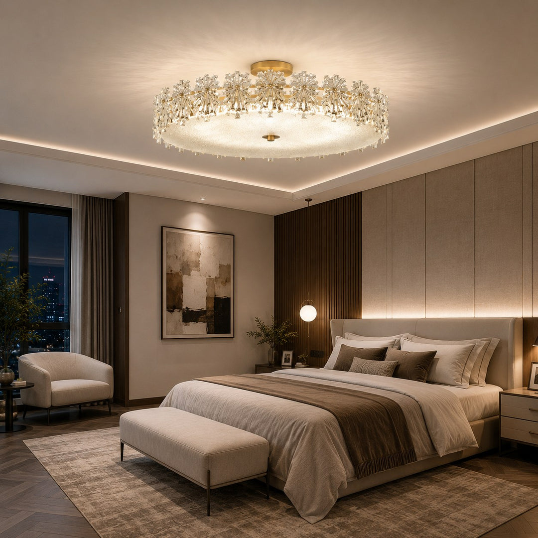 Modern Flush Mount Ceiling Light Copper Glass Starburst Design Soft Illumination