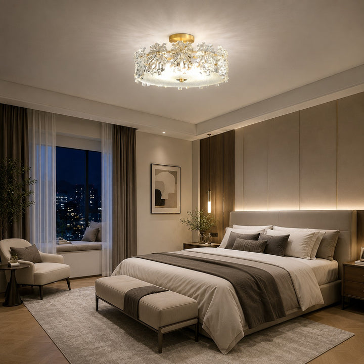 Modern Flush Mount Ceiling Light Copper Glass Starburst Design Soft Illumination