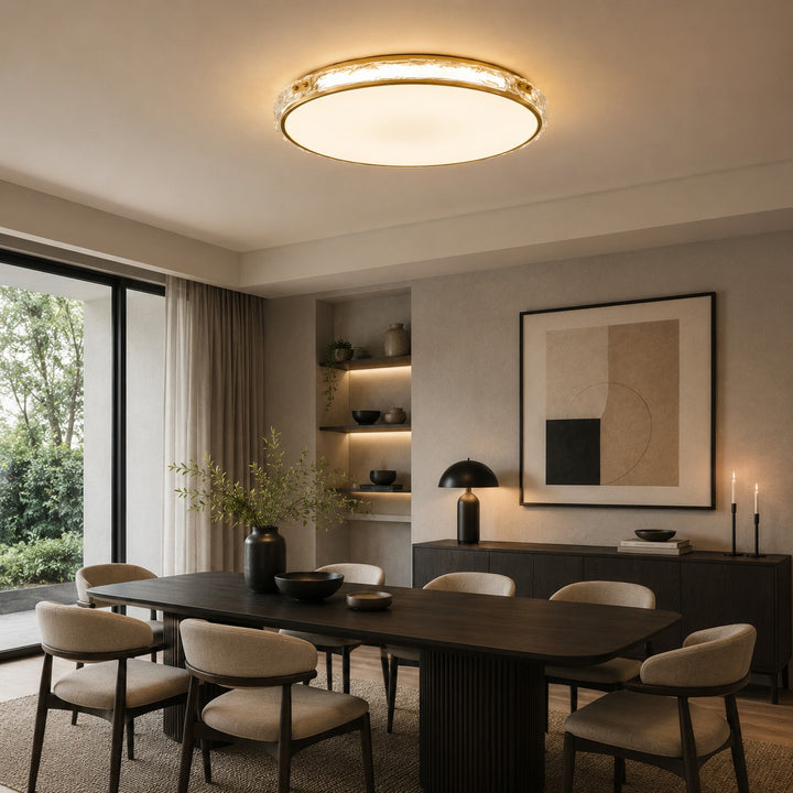 Modern Flush Mount Ceiling Light Copper and Glass Soft Ambient Glow Fixture