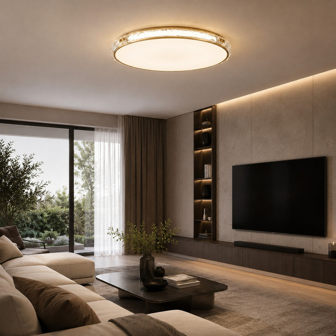 Modern Flush Mount Ceiling Light Copper and Glass Soft Ambient Glow Fixture