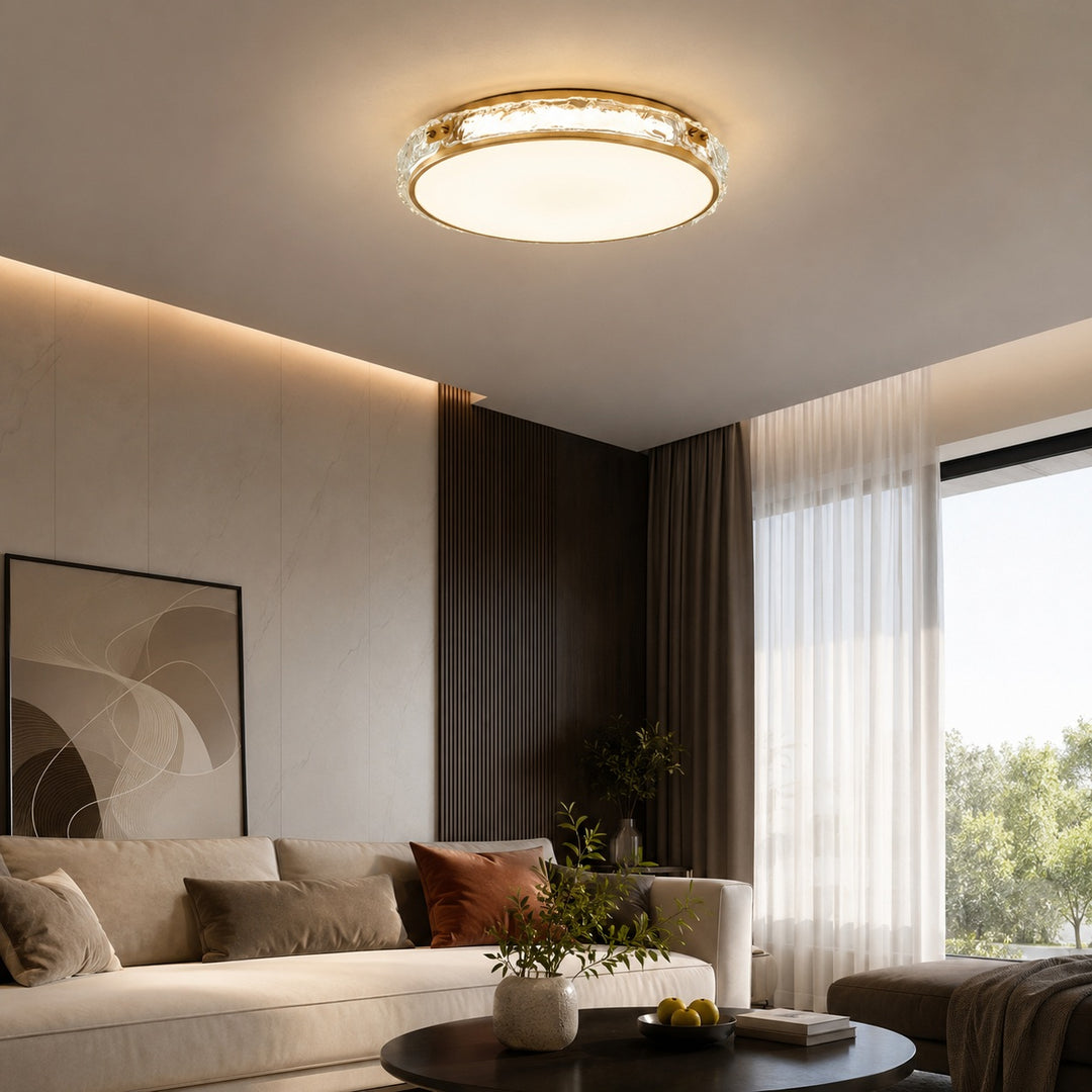 Modern Flush Mount Ceiling Light Copper and Glass Soft Ambient Glow Fixture