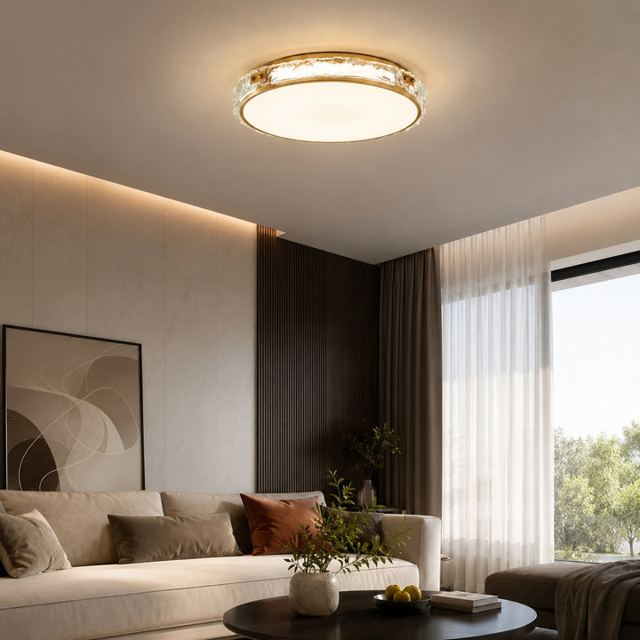 Modern Flush Mount Ceiling Light Copper and Glass Soft Ambient Glow Fixture