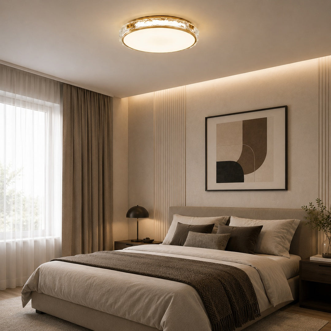 Modern Flush Mount Ceiling Light Copper and Glass Soft Ambient Glow Fixture