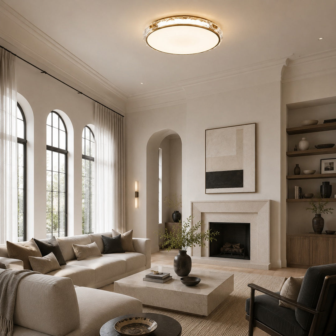 Modern Flush Mount Ceiling Light Copper and Glass Soft Ambient Glow Fixture