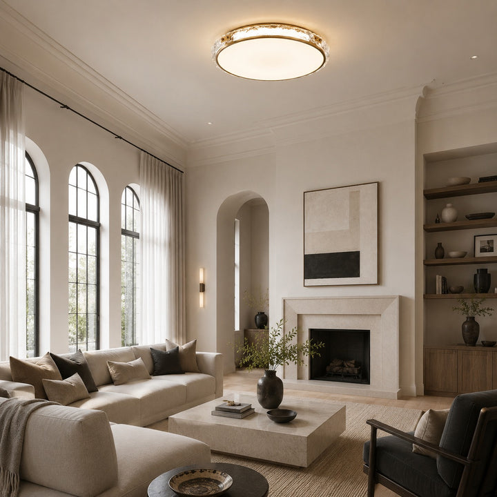 Modern Flush Mount Ceiling Light Copper and Glass Soft Ambient Glow Fixture