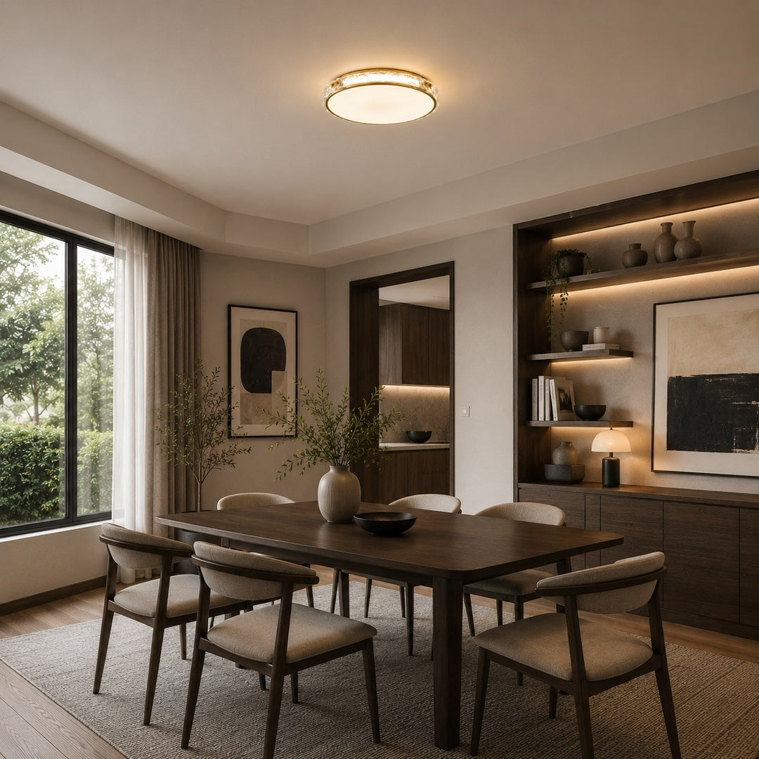 Modern Flush Mount Ceiling Light Copper and Glass Soft Ambient Glow Fixture
