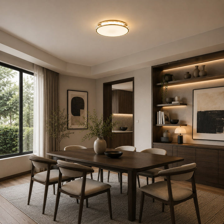 Modern Flush Mount Ceiling Light Copper and Glass Soft Ambient Glow Fixture