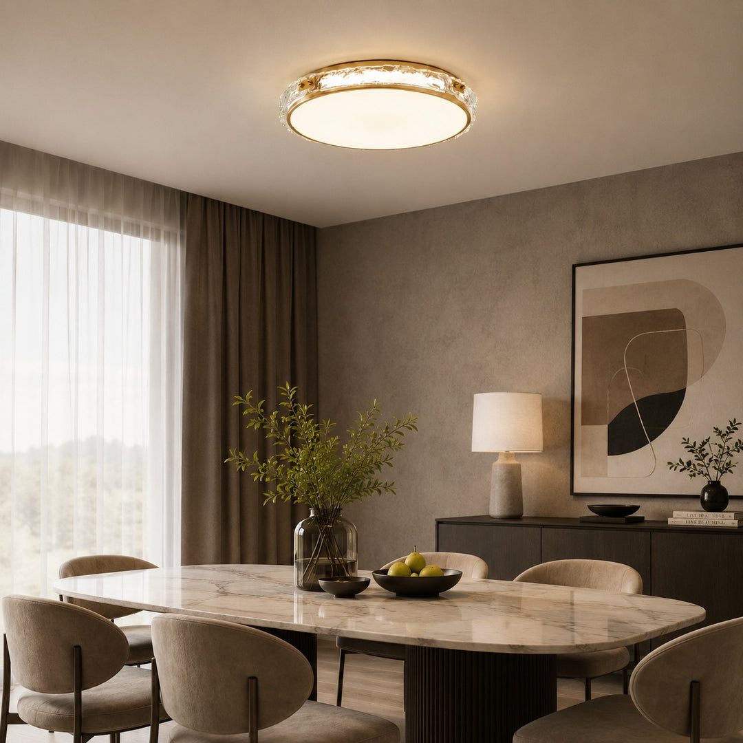 Modern Flush Mount Ceiling Light Copper and Glass Soft Ambient Glow Fixture