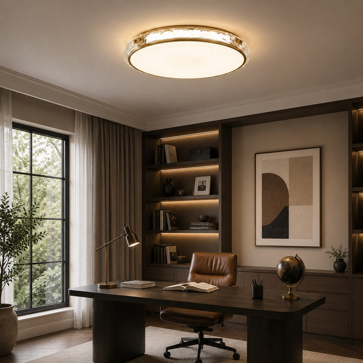 Modern Flush Mount Ceiling Light Copper and Glass Soft Ambient Glow Fixture