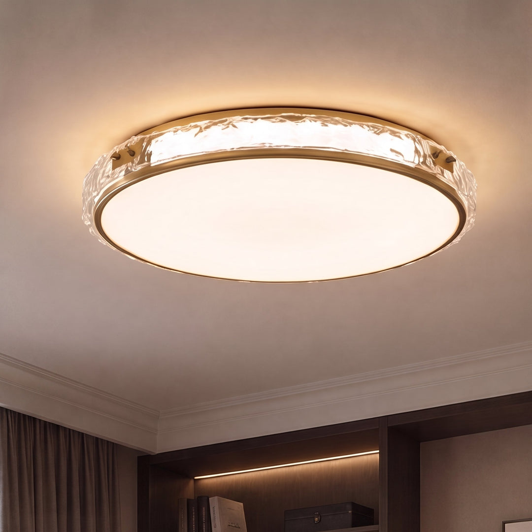 Modern Flush Mount Ceiling Light Copper and Glass Soft Ambient Glow Fixture