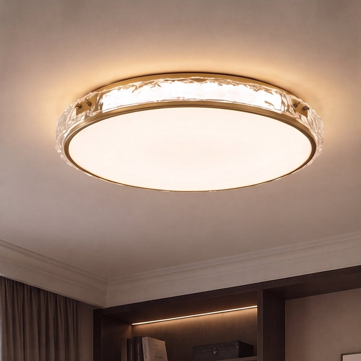 Modern Flush Mount Ceiling Light Copper and Glass Soft Ambient Glow Fixture