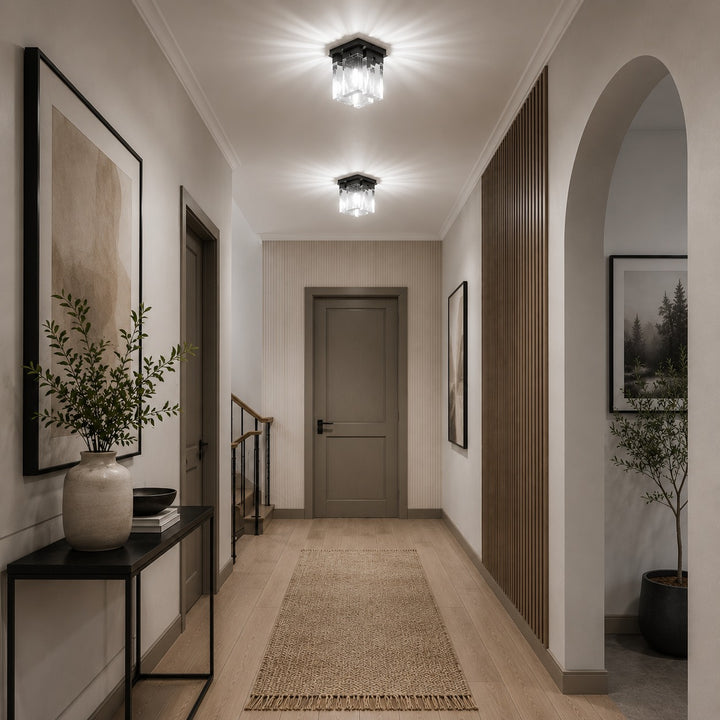 Modern Flush Mount Ceiling Light Geometric Design Copper Iron Textured Glass LED Ambient Glow