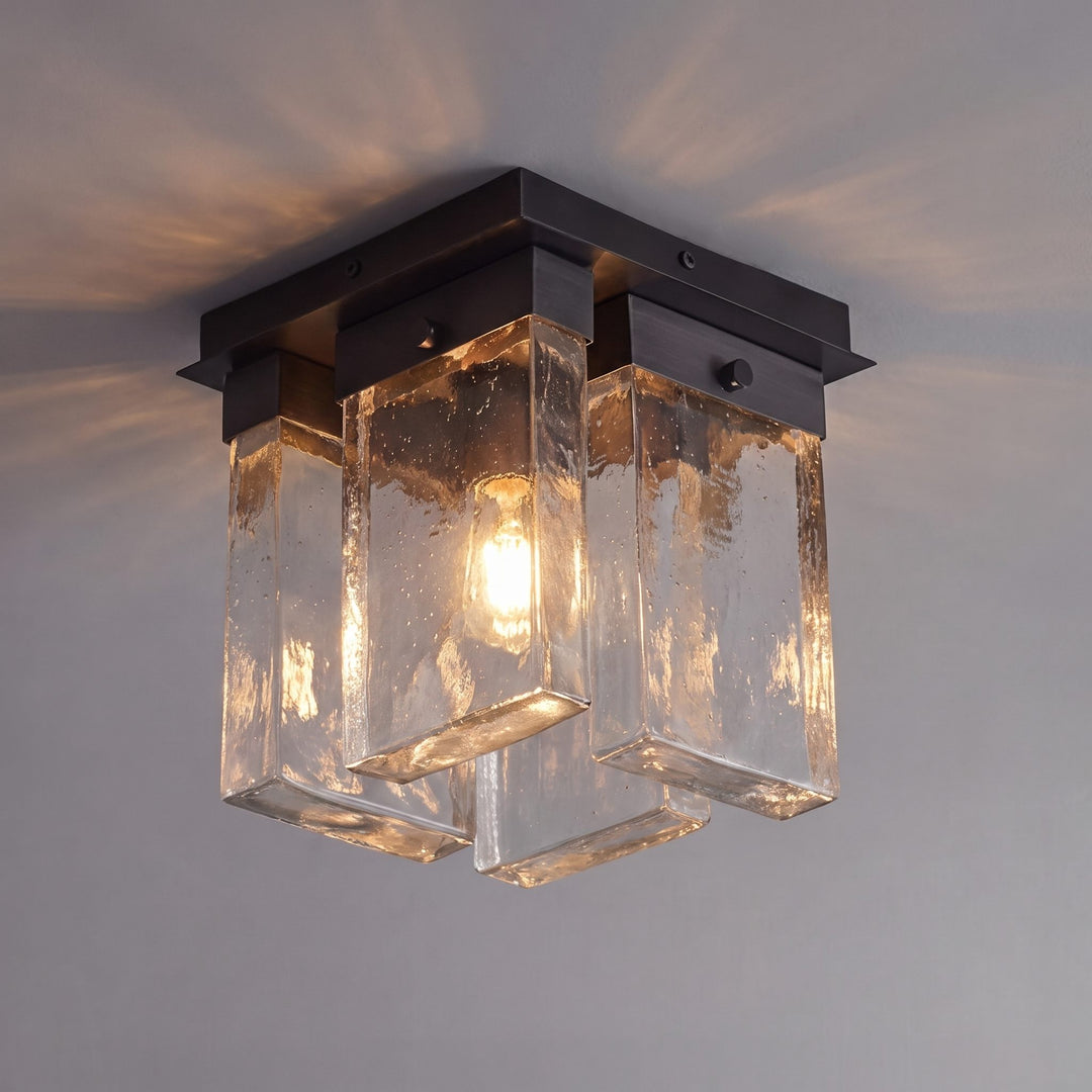Modern Flush Mount Ceiling Light Geometric Design Copper Iron Textured Glass LED Ambient Glow
