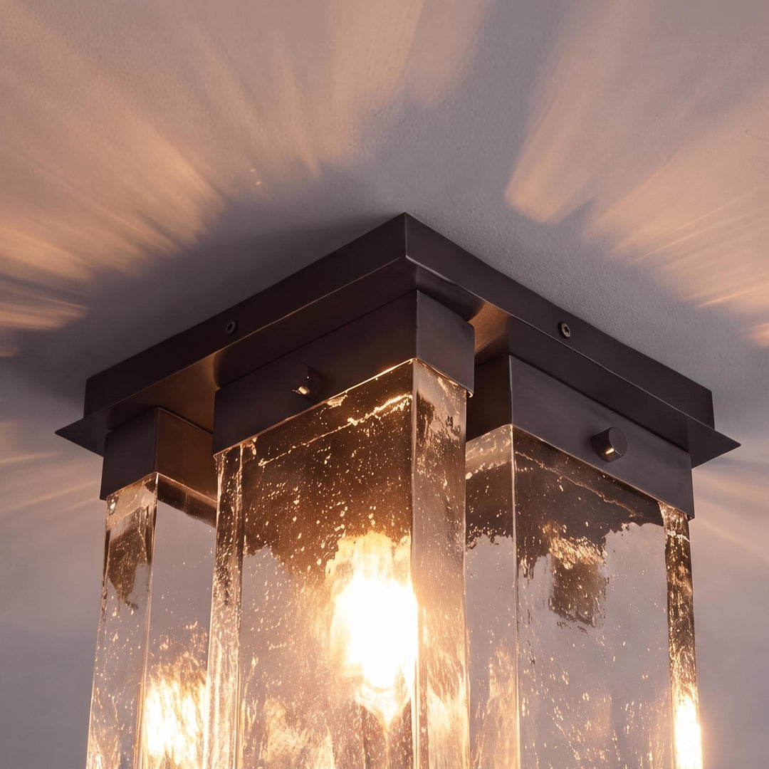 Modern Flush Mount Ceiling Light Geometric Design Copper Iron Textured Glass LED Ambient Glow