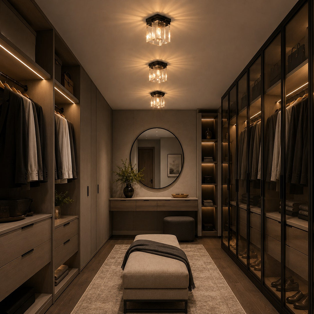 Modern Flush Mount Ceiling Light Geometric Design Copper Iron Textured Glass LED Ambient Glow