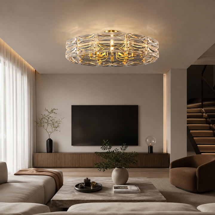 Modern Flush Mount Ceiling Light Geometric Glass Shade Copper Frame Ambient Lighting