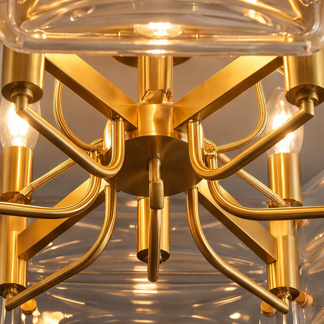 Modern Flush Mount Ceiling Light Geometric Glass Shade Copper Frame Ambient Lighting