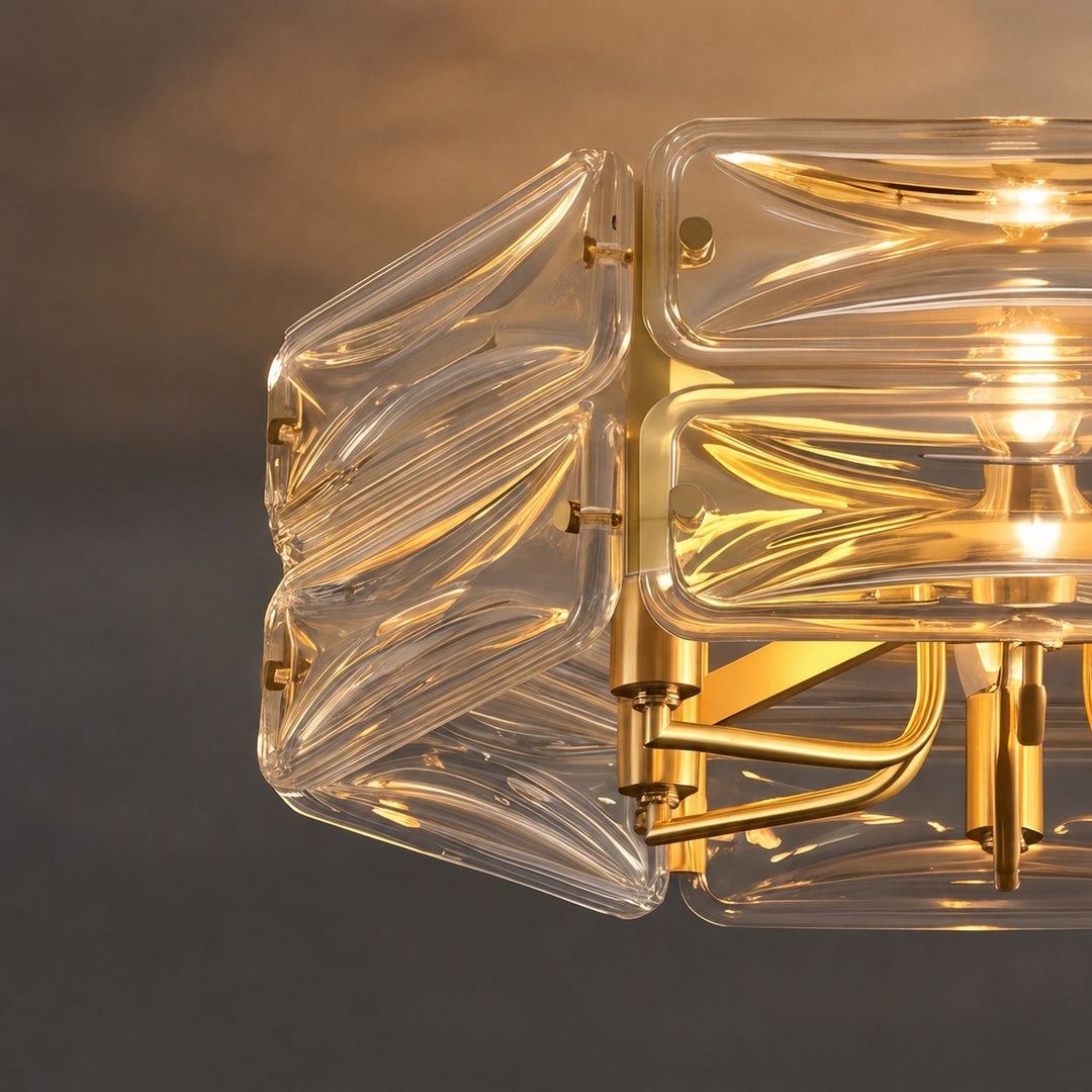 Modern Flush Mount Ceiling Light Geometric Glass Shade Copper Frame Ambient Lighting