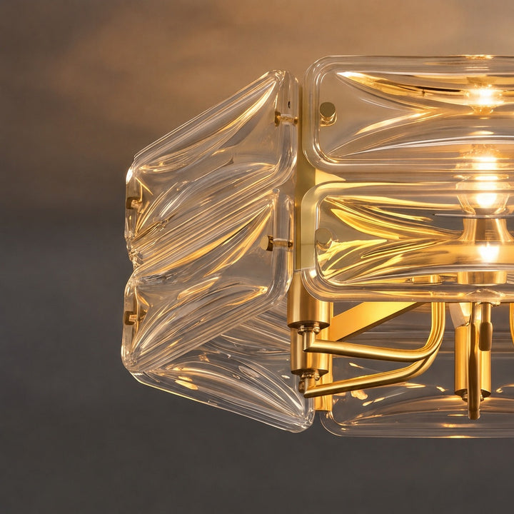 Modern Flush Mount Ceiling Light Geometric Glass Shade Copper Frame Ambient Lighting