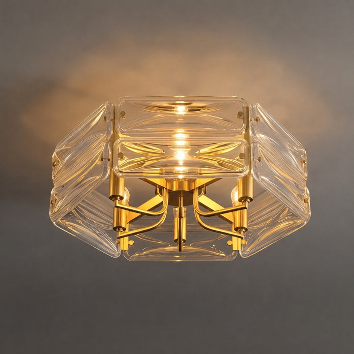 Modern Flush Mount Ceiling Light Geometric Glass Shade Copper Frame Ambient Lighting