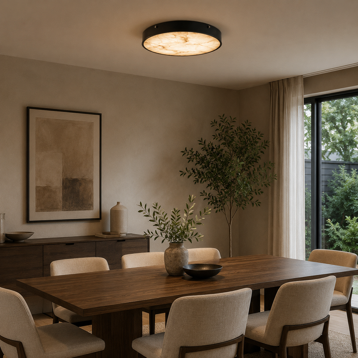Modern Flush Mount Ceiling Light with Copper Iron and Marble Diffuser for Soft Even Illumination