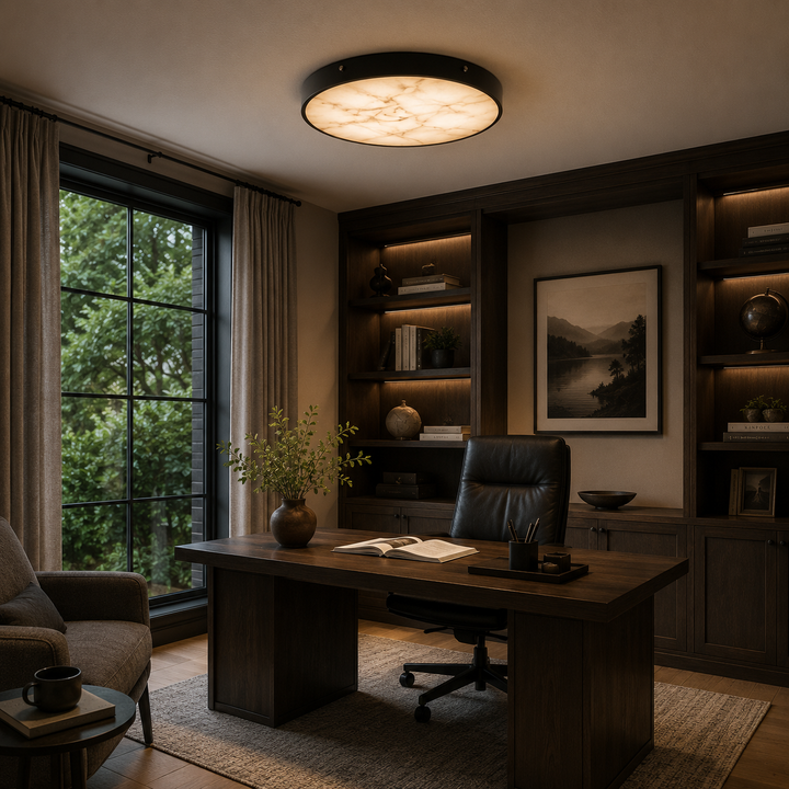 Modern Flush Mount Ceiling Light with Copper Iron and Marble Diffuser for Soft Even Illumination