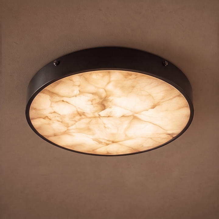 Modern Flush Mount Ceiling Light with Copper Iron and Marble Diffuser for Soft Even Illumination