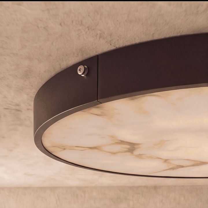Modern Flush Mount Ceiling Light with Copper Iron and Marble Diffuser for Soft Even Illumination