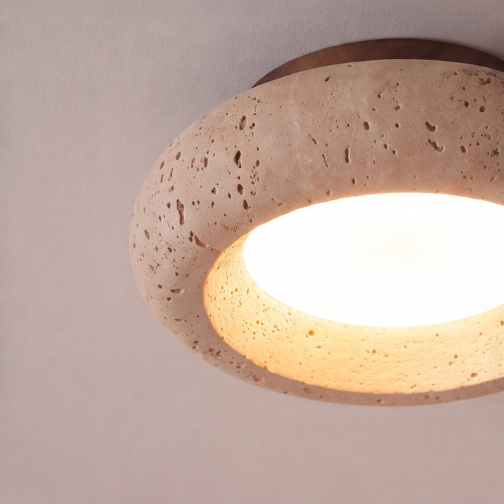 Modern Flush Mount Ceiling Light with Yellow Travertine Shade Wood Body Adjustable LED