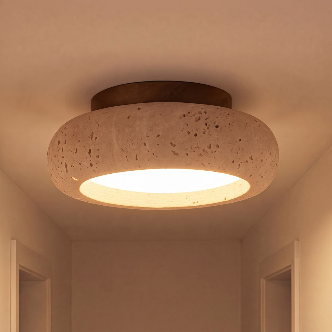 Modern Flush Mount Ceiling Light with Yellow Travertine Shade Wood Body Adjustable LED