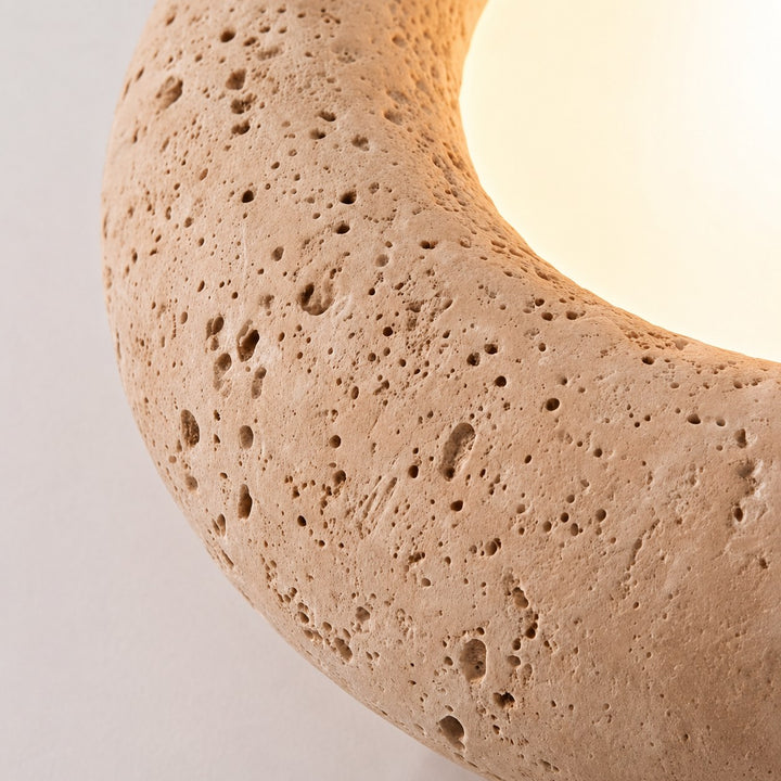 Modern Flush Mount Ceiling Light with Yellow Travertine Shade Wood Body Adjustable LED