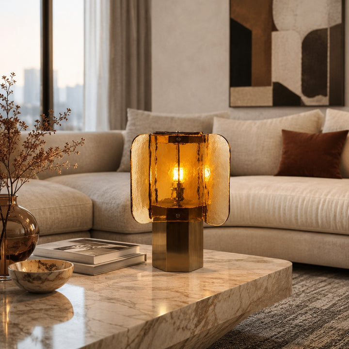 Modern Glass Table Lamp Adjustable Brightness USB Powered LED Nightstand Lamp for Home Decor