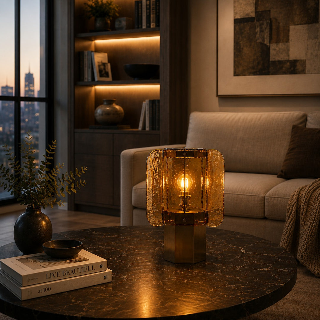 Modern Glass Table Lamp Adjustable Brightness USB Powered LED Nightstand Lamp for Home Decor