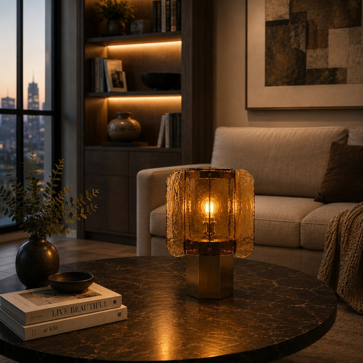 Modern Glass Table Lamp Adjustable Brightness USB Powered LED Nightstand Lamp for Home Decor