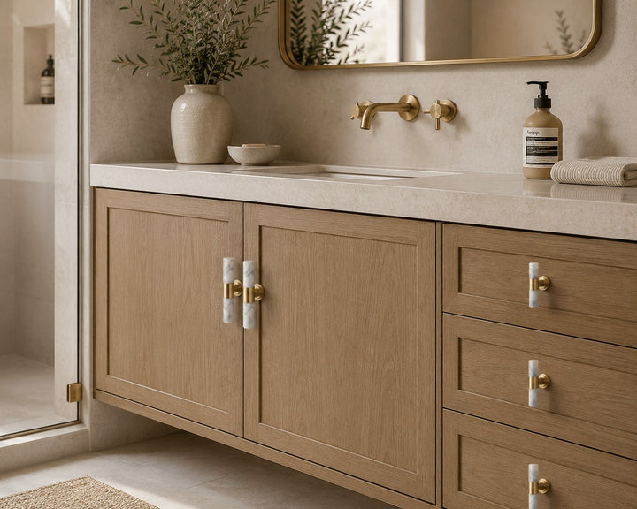 Modern Kitchen Cabinet Handles With Ergonomic Design Brass And Marble Durable Finish