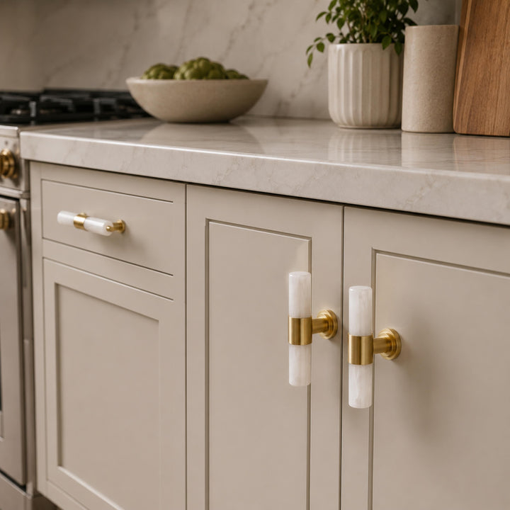 Modern Kitchen Cabinet Handles With Ergonomic Design Brass And Marble Durable Finish