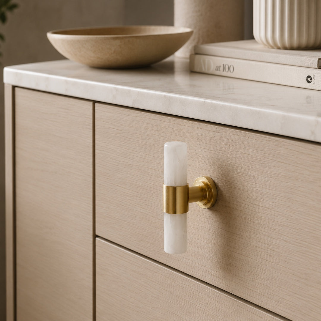 Modern Kitchen Cabinet Handles With Ergonomic Design Brass And Marble Durable Finish