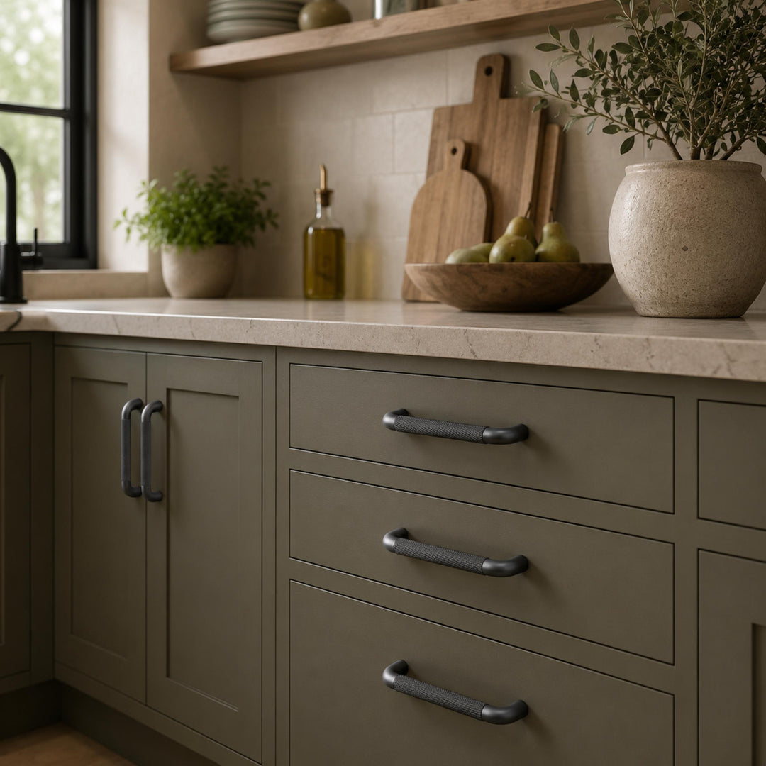 Modern Knurled Cabinet Handles and Knobs Set with Textured Grip for Easy Installation in Durable Metal