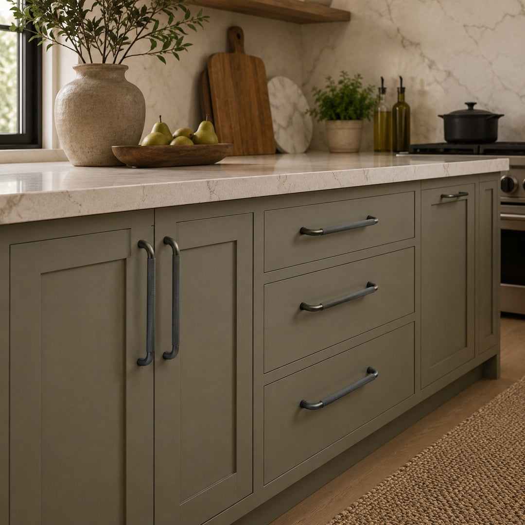 Modern Knurled Cabinet Handles and Knobs Set with Textured Grip for Easy Installation in Durable Metal