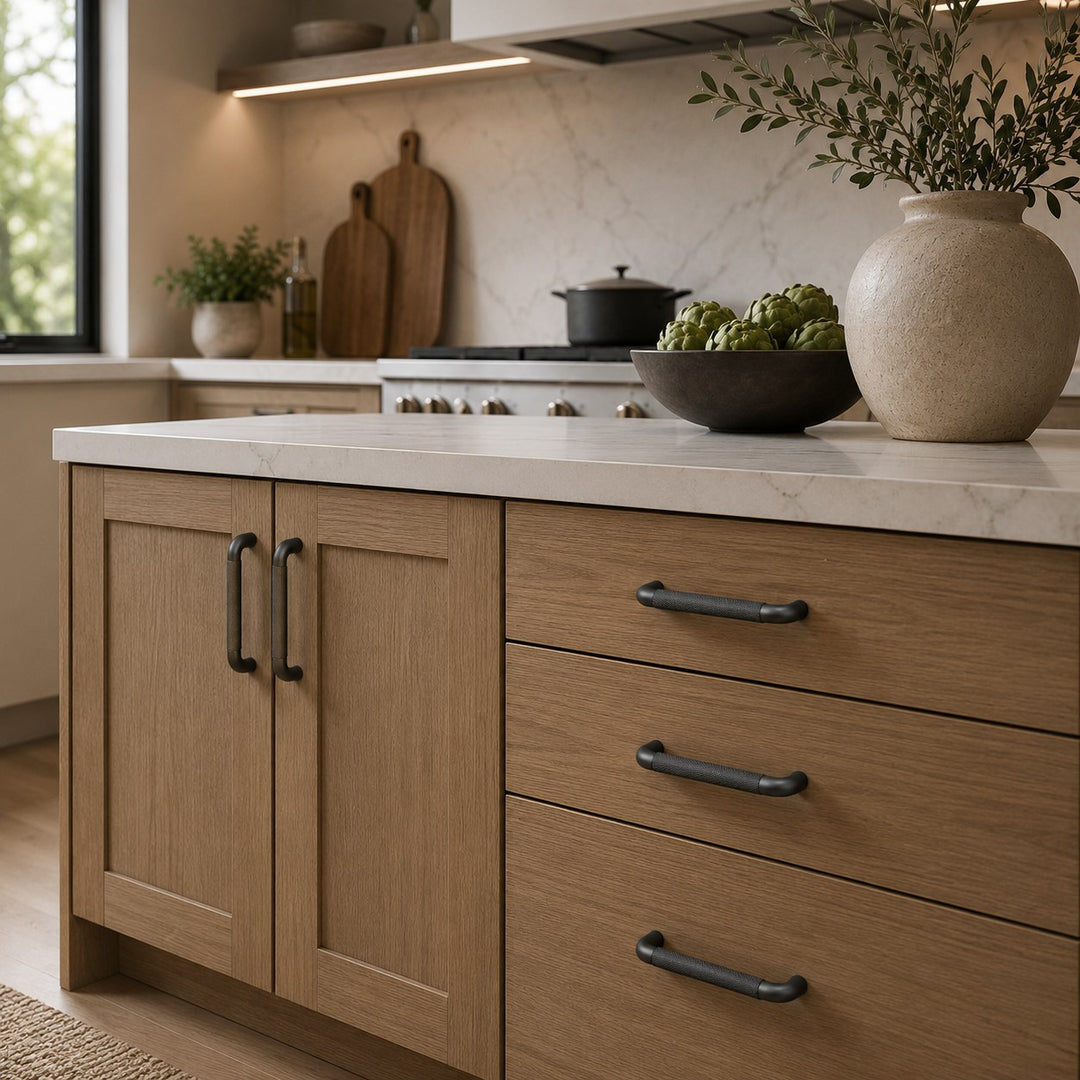 Modern Knurled Cabinet Handles and Knobs Set with Textured Grip for Easy Installation in Durable Metal