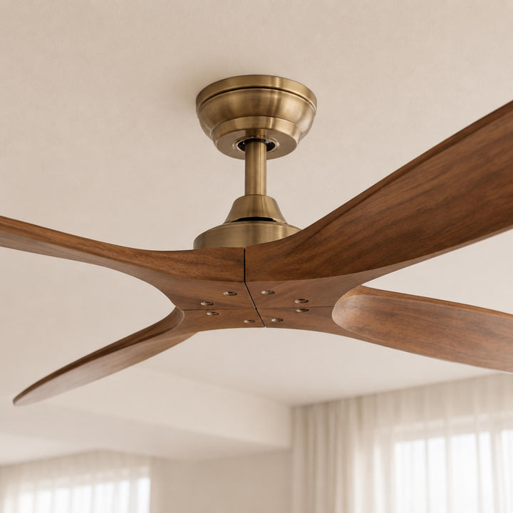 Modern Large Ceiling Fan Flush Mount Wood Blades 60 Inch DC Motor 6-Speed Remote Control