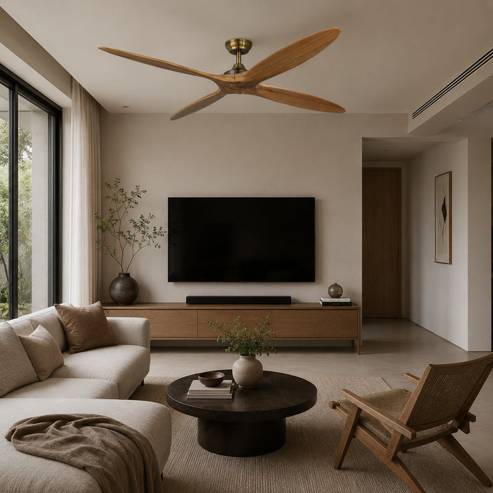 Modern Large Ceiling Fan Flush Mount Wood Blades 60 Inch DC Motor 6-Speed Remote Control
