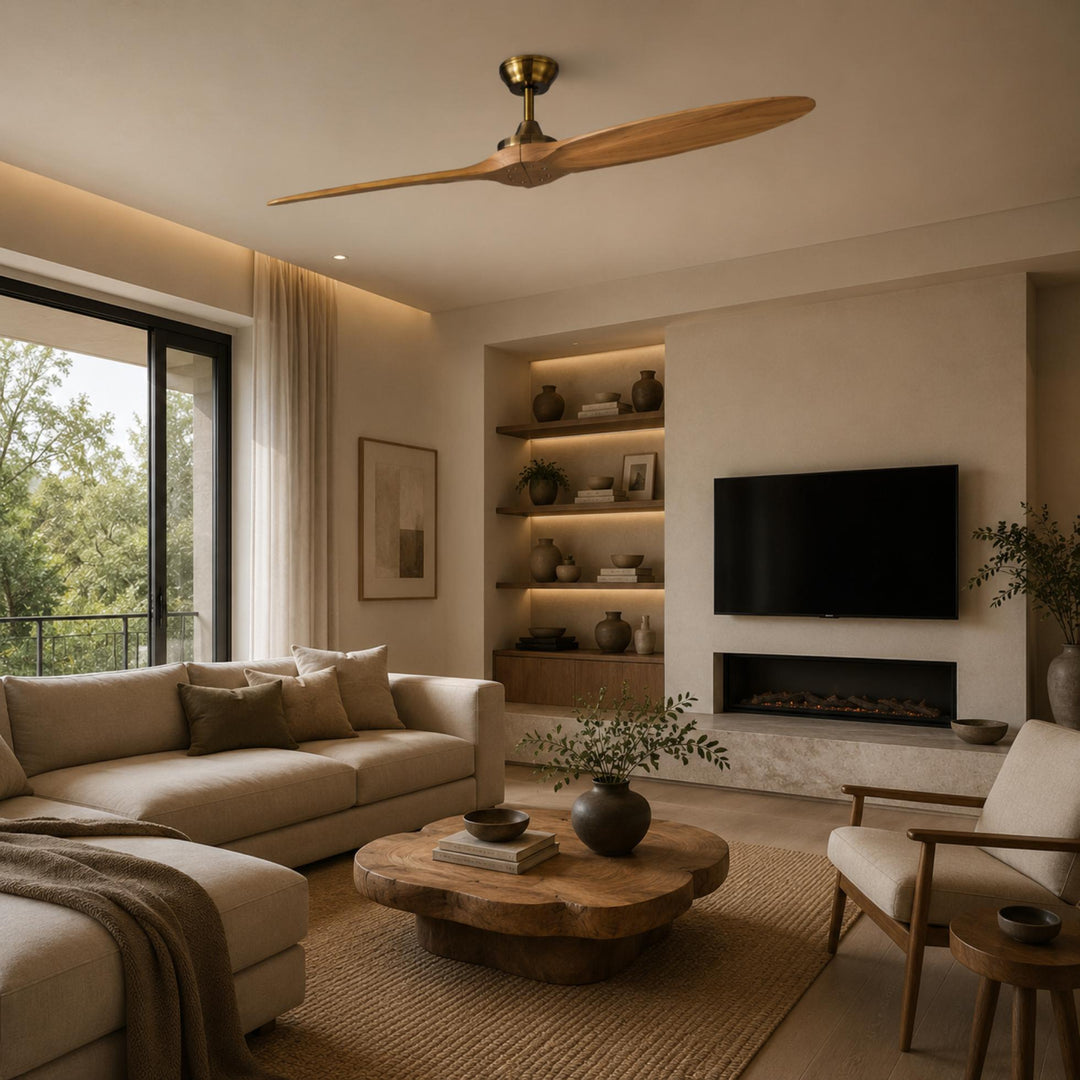 Modern Large Ceiling Fan Flush Mount Wood Blades 60 Inch DC Motor 6-Speed Remote Control