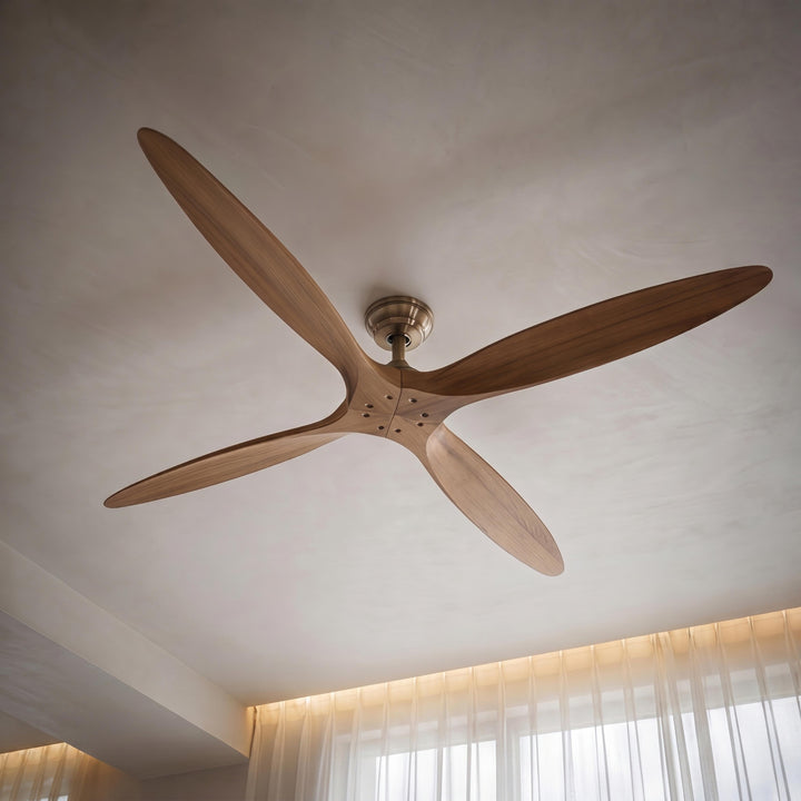 Modern Large Ceiling Fan Flush Mount Wood Blades 60 Inch DC Motor 6-Speed Remote Control