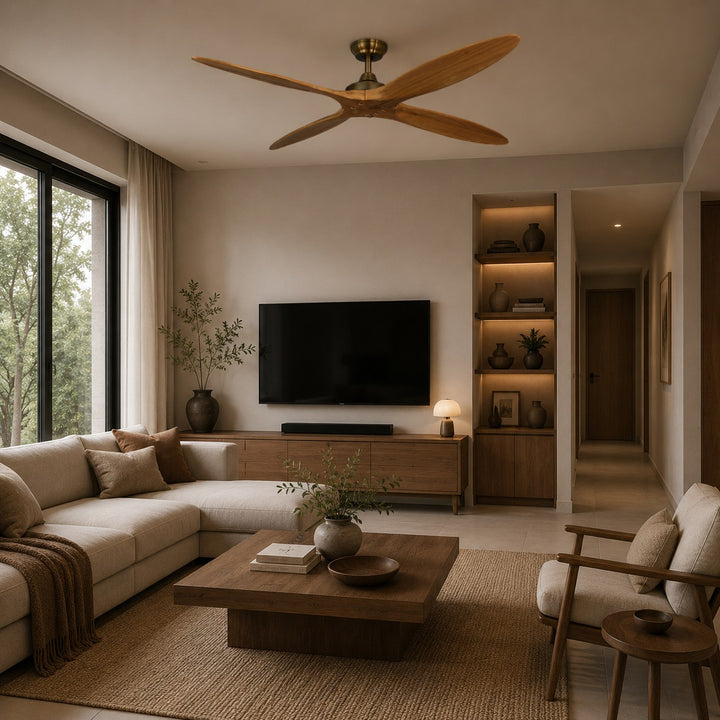 Modern Large Ceiling Fan Flush Mount Wood Blades 60 Inch DC Motor 6-Speed Remote Control