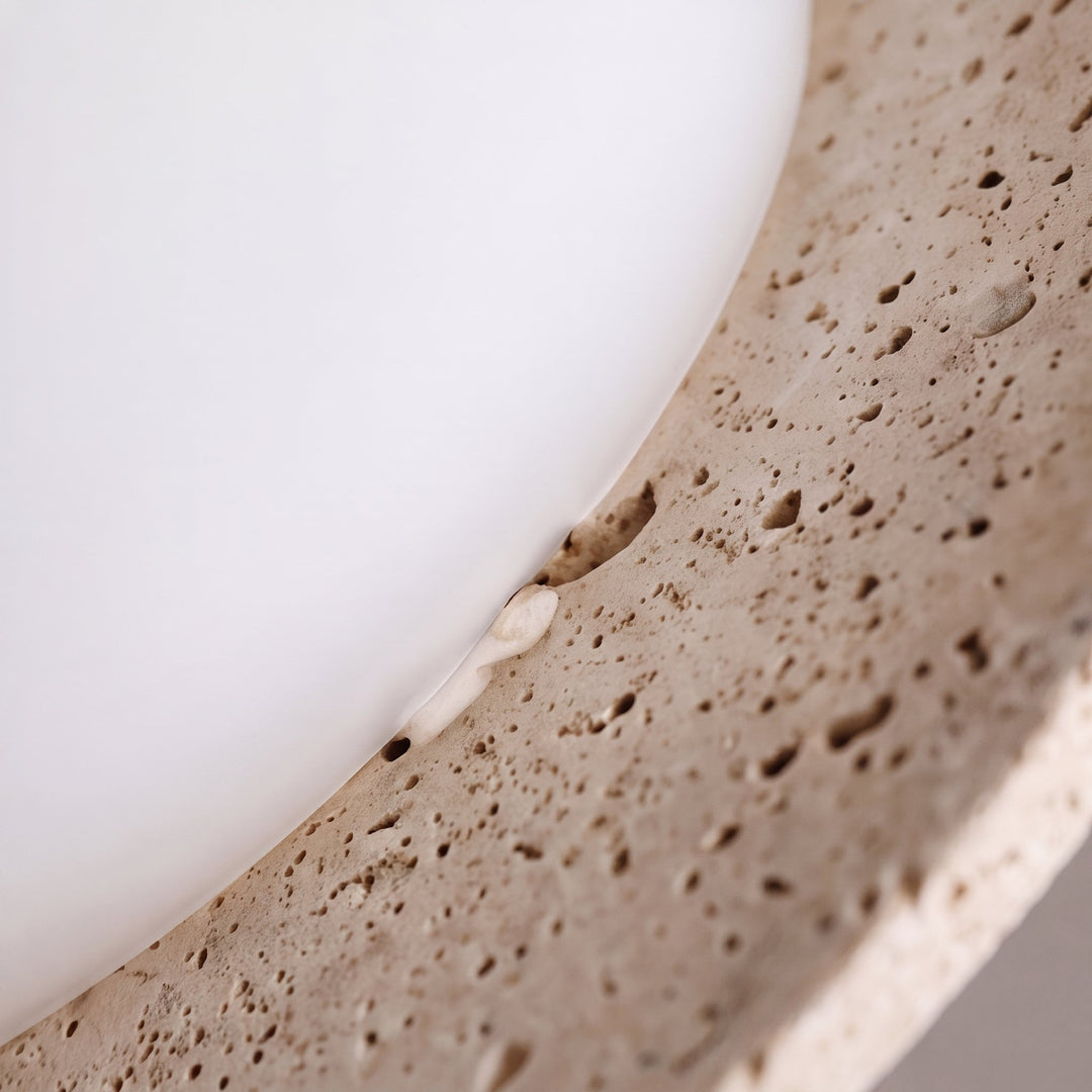 Modern Minimalist Flush Mount Ceiling Light with Travertine Body and LED Soft Glass Shade