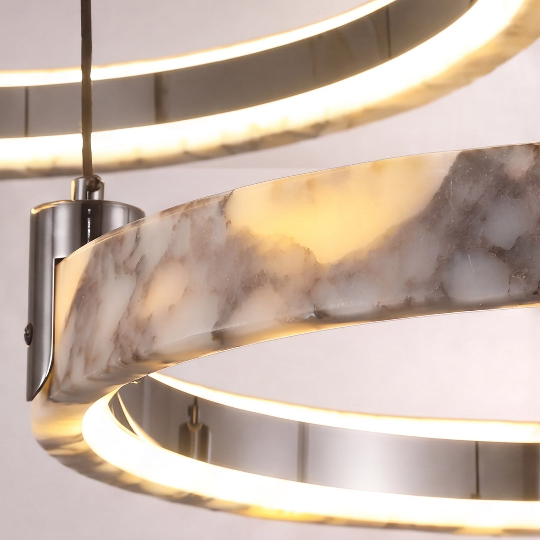 Modern Multi Ring Chandelier Pendant Light Adjustable Natural Marble Integrated LED Illumination