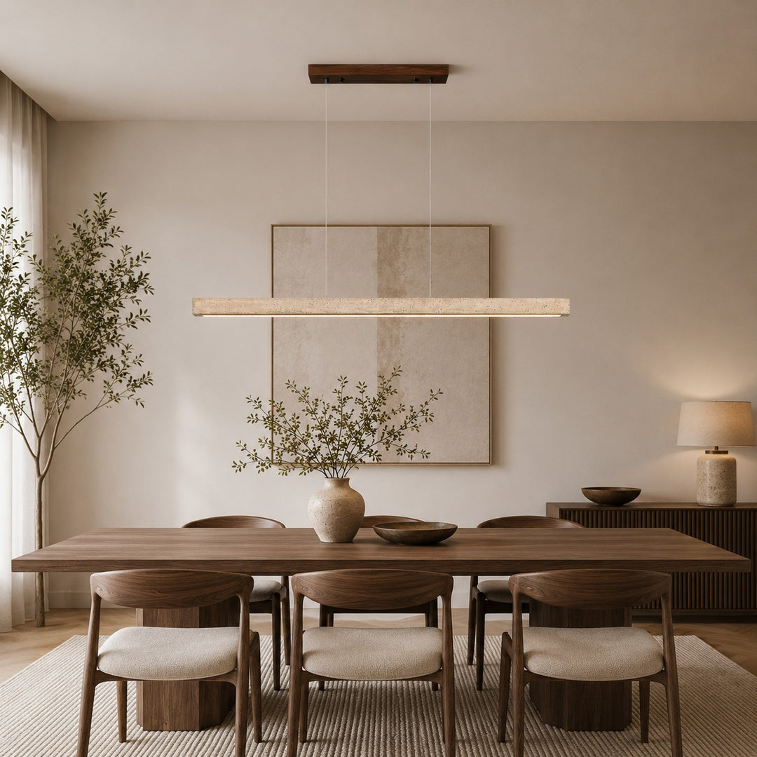 Modern Pendant Lamp with Adjustable LED Lighting and Travertine Shade for Kitchen Island